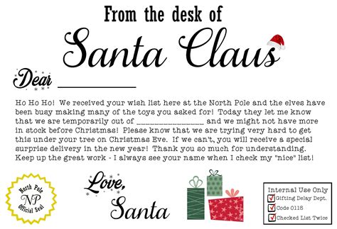 FREE Santa Claus Christmas Present IOU Printable Letter | Mama Cheaps