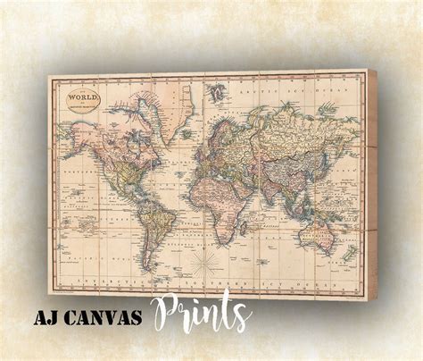 Antique World Map canvas Vintage world map Canvas printing