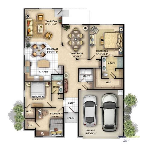 2D color floor plan of a single family 1 story home created for a ...