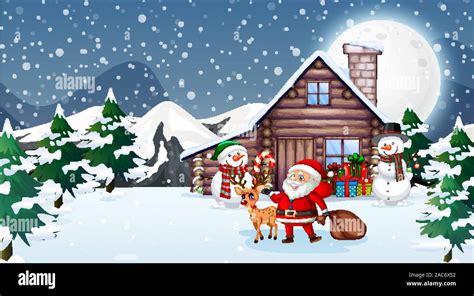 Christmas scene with santa and snowman illustration Stock Vector Image ...