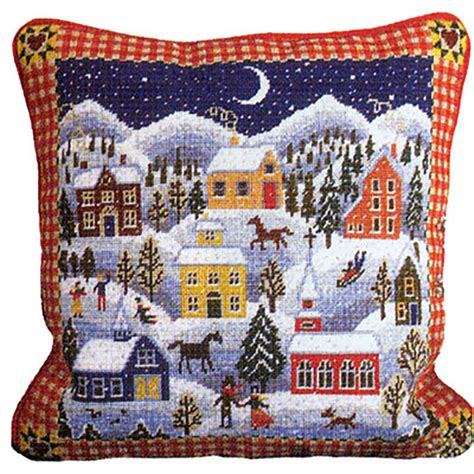 NeedlepointUS: Primavera Needlepoint Cushion Kit - Winter Village ...