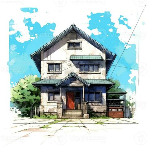 House anime style, House urban white background high quality ai image ...