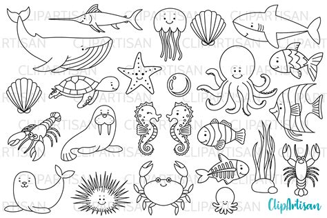 Sea Creatures Digital Stamps, Under the Sea Clip Art, Whale By ClipArtisan | TheHungryJPEG