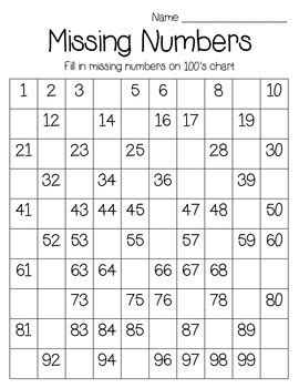 100's chart missing numbers by Kinder with Stirn | TpT