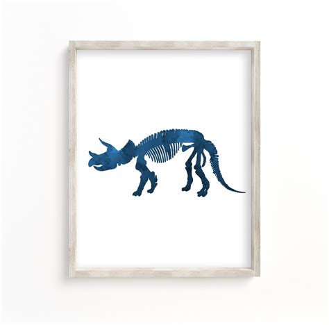 Triceratops Skeleton Art, Downloadable, Navy Blue, Dinosaur Skeleton ...