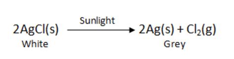 Silver chloride breaks down to form silver and chlorine in the presence ...