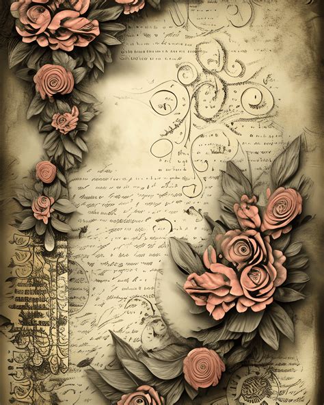 Detailed Junk Journal Paper Background Floral Painterly Style Intricate ...