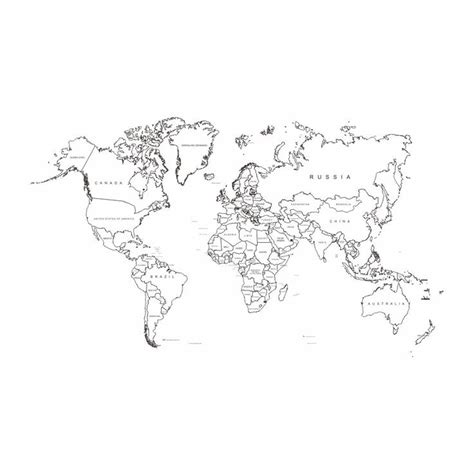 Black and White World Map with Labeled Countries