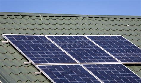 Solar Panels on Metal Roof. Environmentally and Energy Saving Stock ...