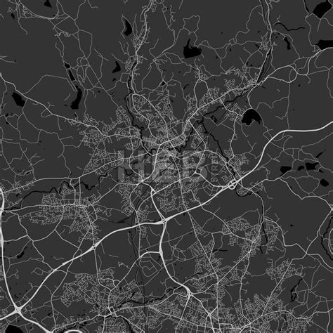 Rochdale Area Map in dark shaded version with black shapes for water ...