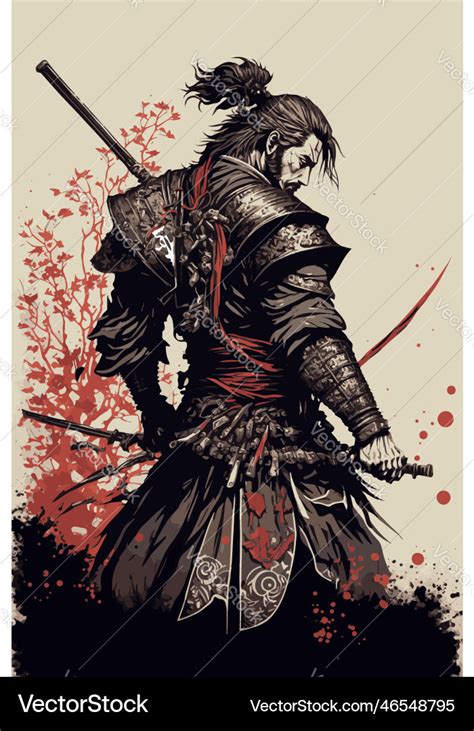 Japanese samurai warrior mighty ninja with swords Vector Image