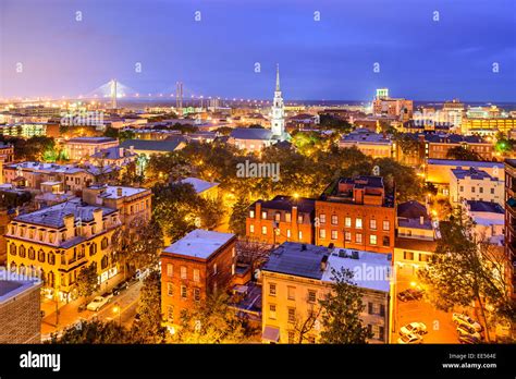 Savannah, Georgia, USA downtown skyline over the city Stock Photo - Alamy