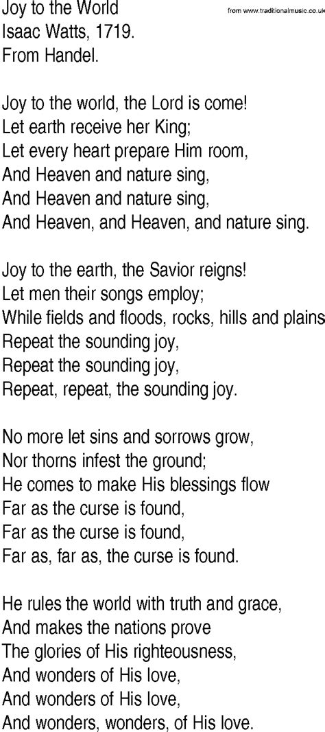 Hymn and Gospel Song Lyrics for Joy to the World by Isaac Watts