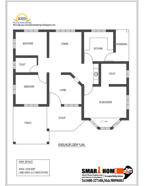 Single Floor House Plan and Elevation - 1320 Sq. Ft. | Architecture ...