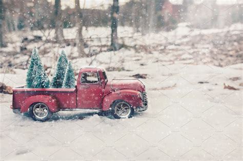 01 vintage red truck christmas tree stock photo containing digital ...