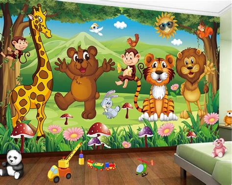 beibehang Children room decoration 3D wallpaper cartoon giraffe tiger ...