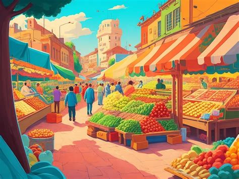 Premium AI Image | Traditional Market cartoon illustration