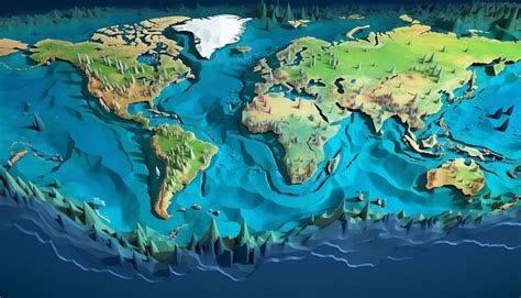 A stylized 3D map showing the worlds major rivers and lakes | Premium ...