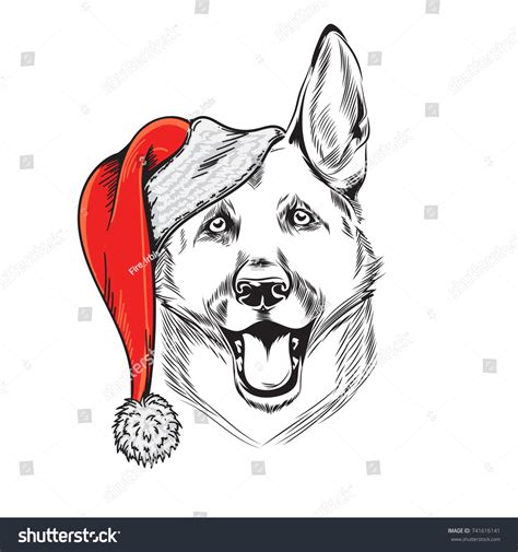 German Shepherd Dog Santa Claus Hat Stock Vector (Royalty Free ...