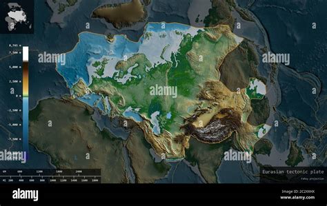 Eurasian plate shape outlined on a darkened and desaturated background ...