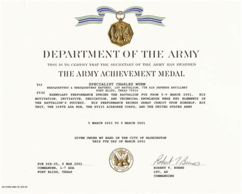 Army Good Conduct Medal Certificate Template Mandegar inside Army Good ...