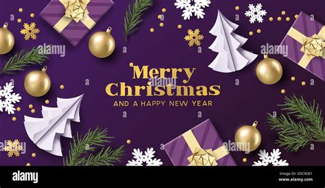 Maerry christmas layout design with purple and gold colours, christmas ...