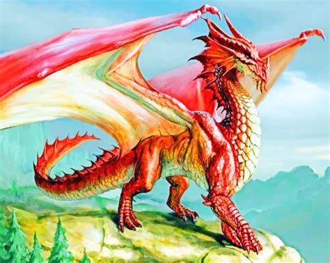 Red Dragon Myth - Paint By Numbers - Num Paint Kit