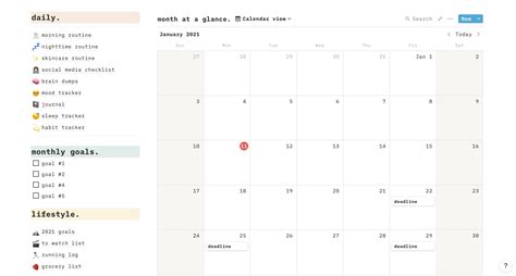 Notion Monthly Calendar Template