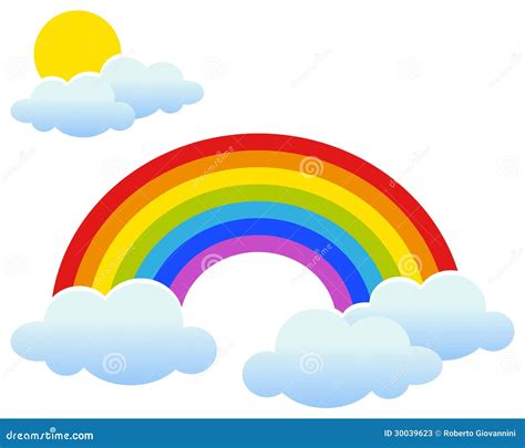 Rainbow with Sun and Clouds Stock Vector - Illustration of harmony ...