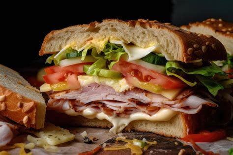 Premium AI Image | Closeup of sandwich with ingredients and condiments ...