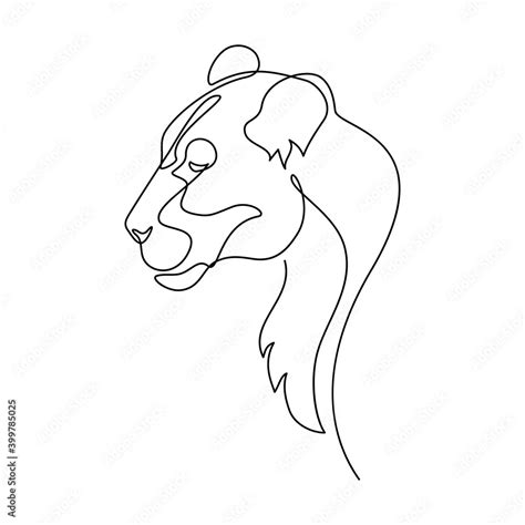 Lion portrait in continuous line art drawing style. Lioness profile ...