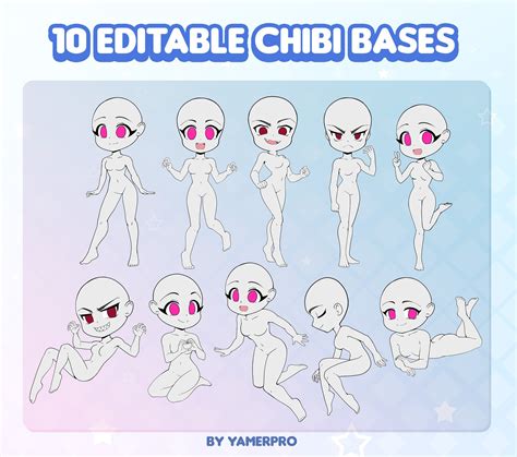 10 Cute Kawaii HD Chibi Bases DIY Anime Poses Layered PSD File Pngs ...