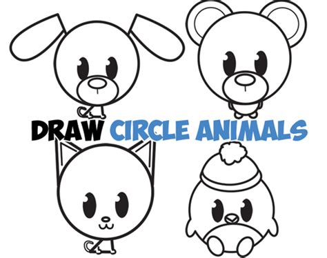 Big Guide to Drawing Cute Circle Animals Easy Step by Step Drawing ...