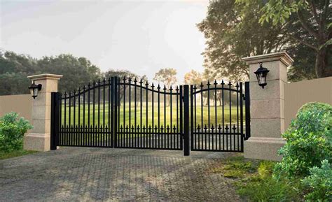 Dual Swing Driveway Steel Gate with 4 ft Pedestrian Gate – Munich Style ...