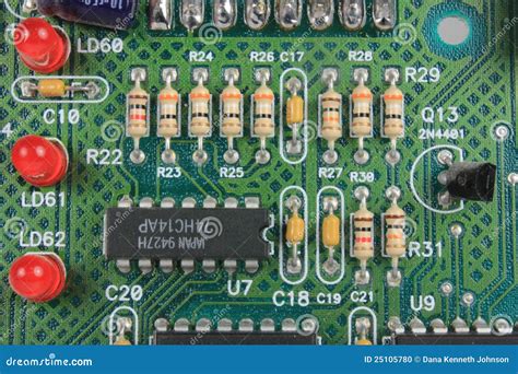 Circuit Board With Resistors And LEDs Stock Photo - Image: 25105780