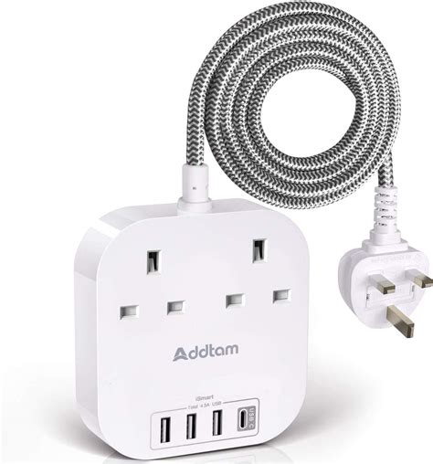 Extension Lead with USB C Ports, Power Strips with 2 Way Outlets 4 USB ...