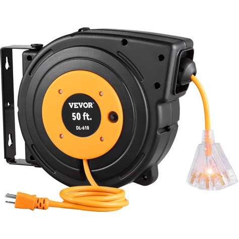 VEVOR 50ft Retractable Extension Cord Reel 14AWG/3CSJTOW Power Cord ...