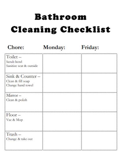 Bathroom Cleaning Checklist - 10+ Examples, Format, How to Make, Pdf