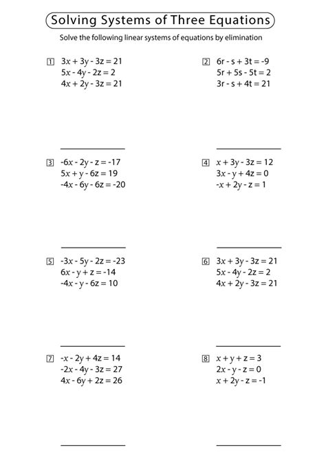 Systems of Linear Equations Worksheets with Answer Key