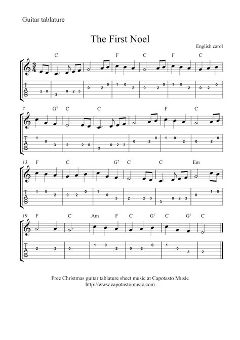 Easy Sheet Music For Beginners: Free Christmas guitar tablature sheet ...