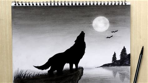 Howling Wolf Drawing Black and white | How to Draw Wolf Howling at the ...