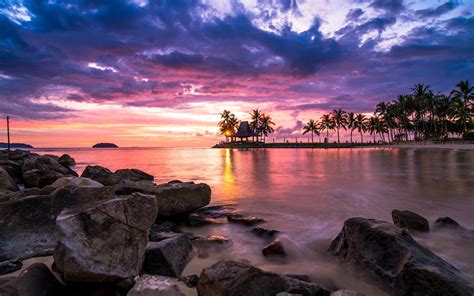 nature, Landscape, Sunset, Tropical, Beach, Clouds, Sky, Sea, Palm ...