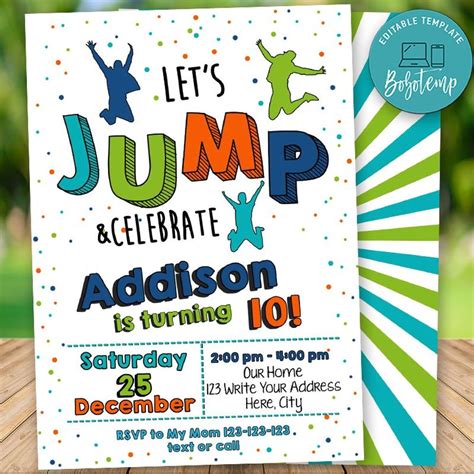 Editable Jump Trampoline Birthday Invitation Instant Download ...