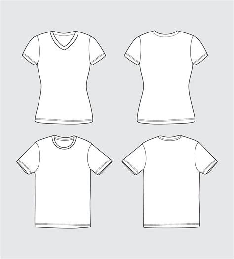 Flat Vector Outline White T-shirt Front, Back and Fold Apparel Template ...