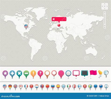 World Map with Pins stock vector. Image of navigation - 26261289