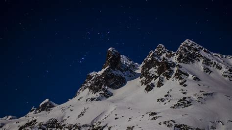 Wallpaper mountain, snow, night, winter hd, picture, image