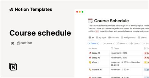 Course schedule Template by Notion | Notion Marketplace