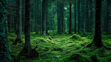 A forest with moss covered trees and moss covered rocks 4k wallpaper ...