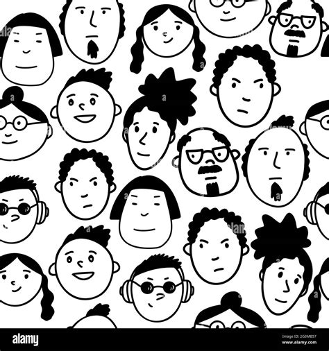 Doodle character faces hand drawn set. Funny people characters Stock ...