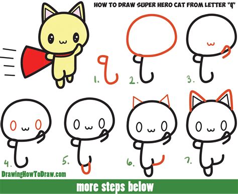 How to Draw a Cute Cat Super Hero (Kawaii) with Easy Step by Step ...